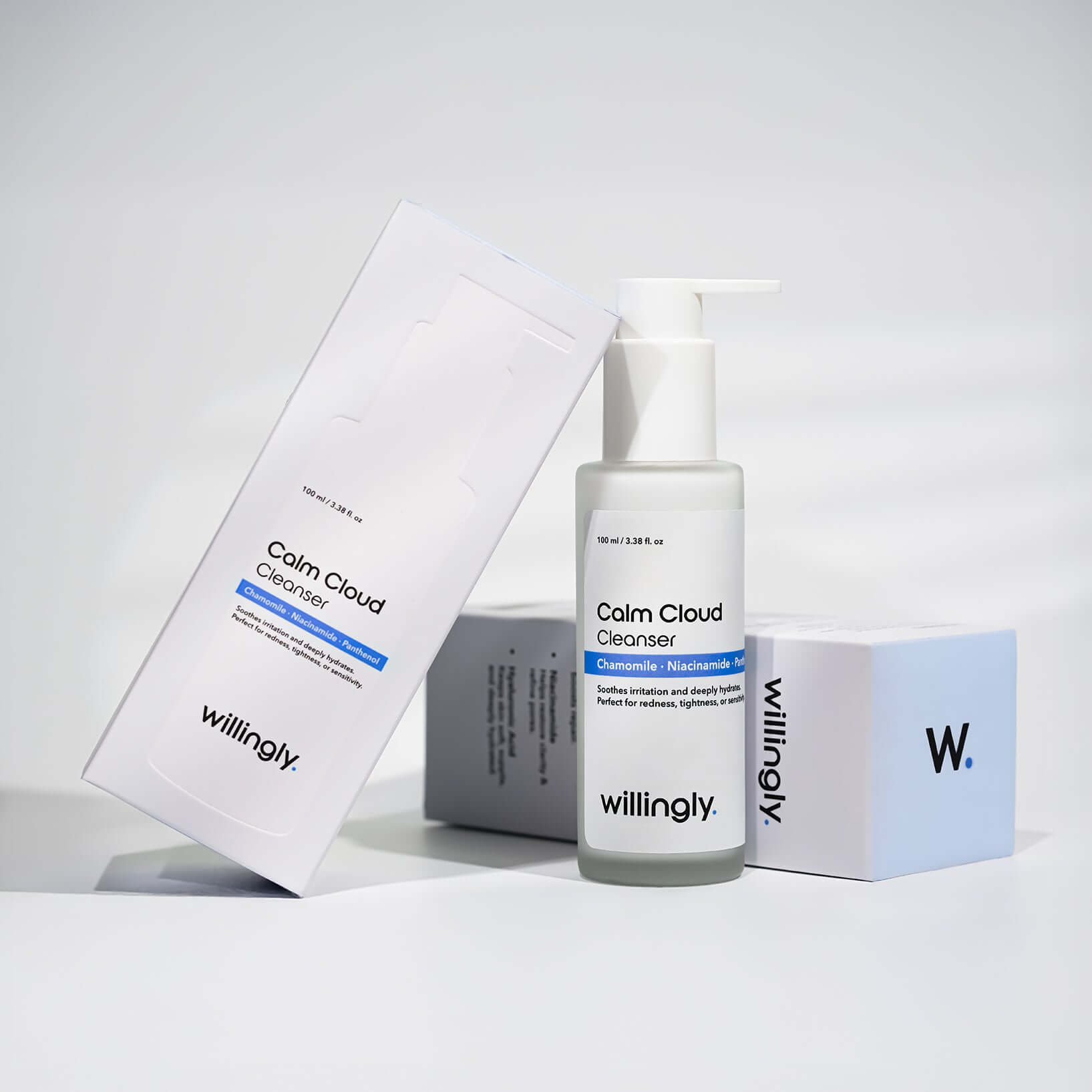 Calm Cloud Cleanser with packaging box on a clean minimal background