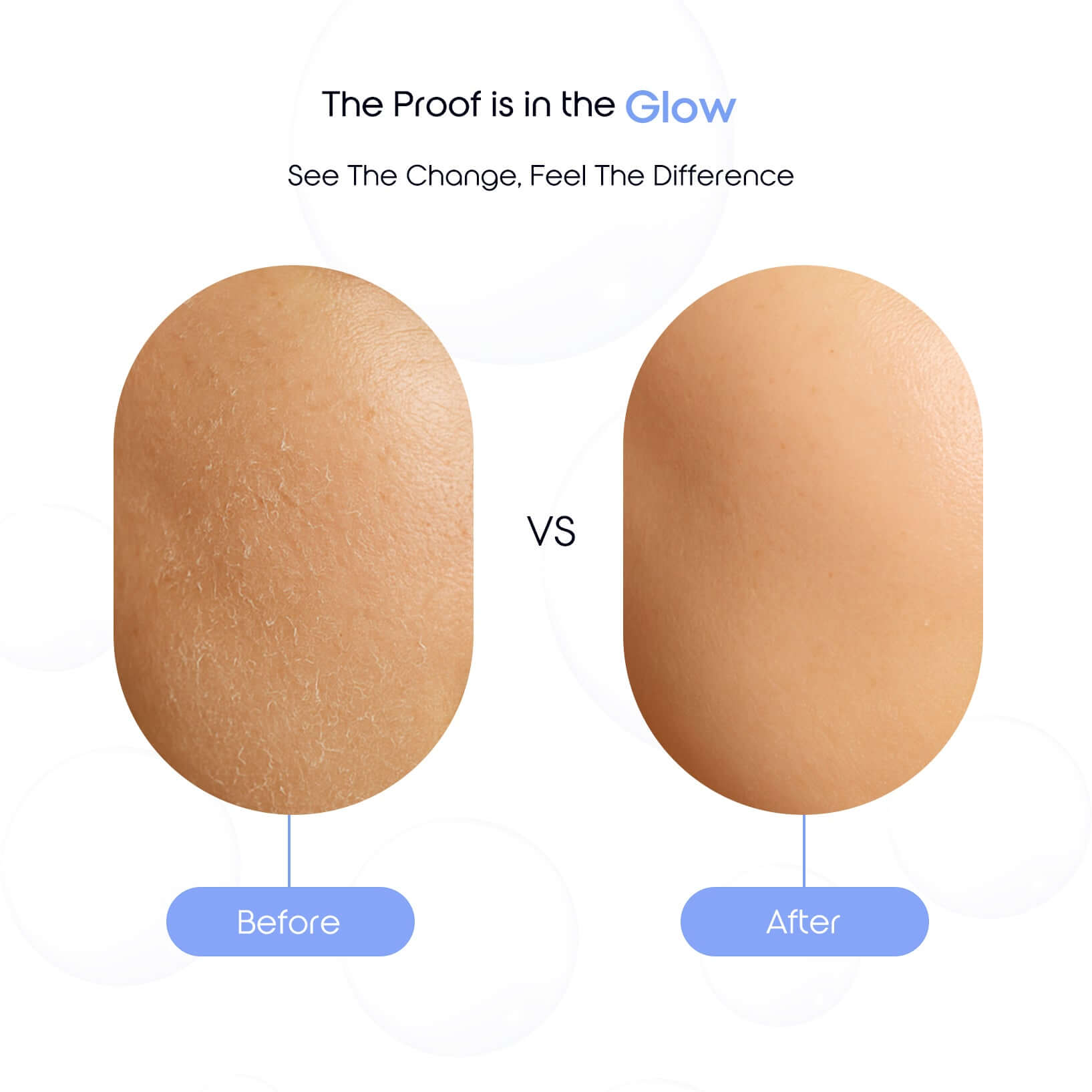 Before and after comparison showing improved hydration and smoother texture after using Bare Balance Cleanser