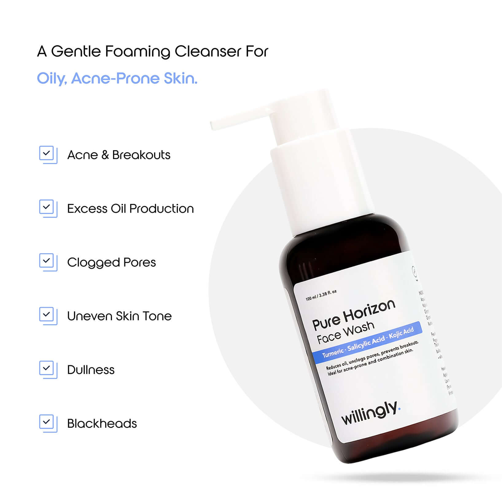 Pure Horizon Face Wash daily benefits for acne, oil control, clogged pores, and dullness