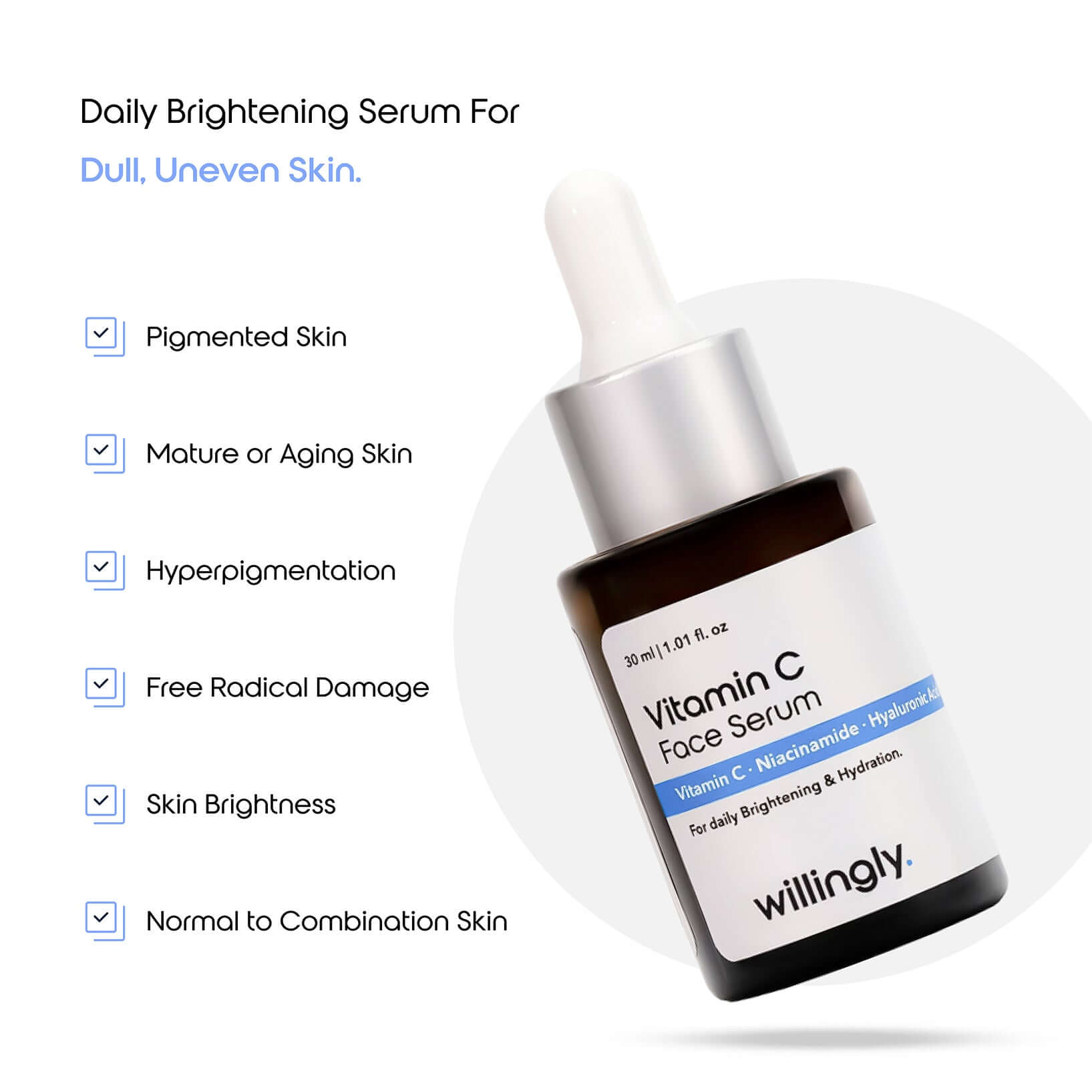 Vitamin C Face Serum daily benefits for dull skin, pigmentation, aging skin, and uneven tone