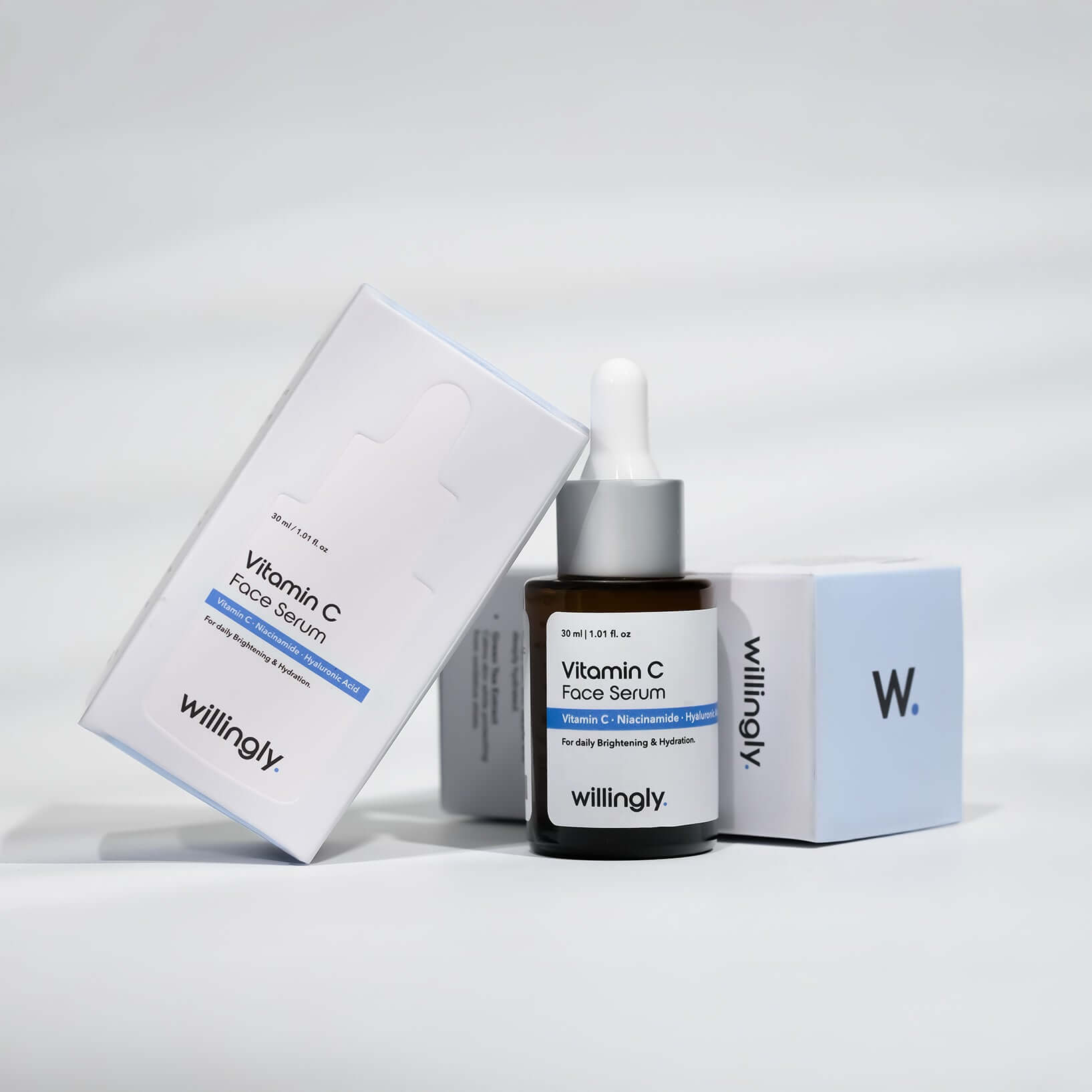 Willingly Vitamin C Face Serum with packaging box on light background
