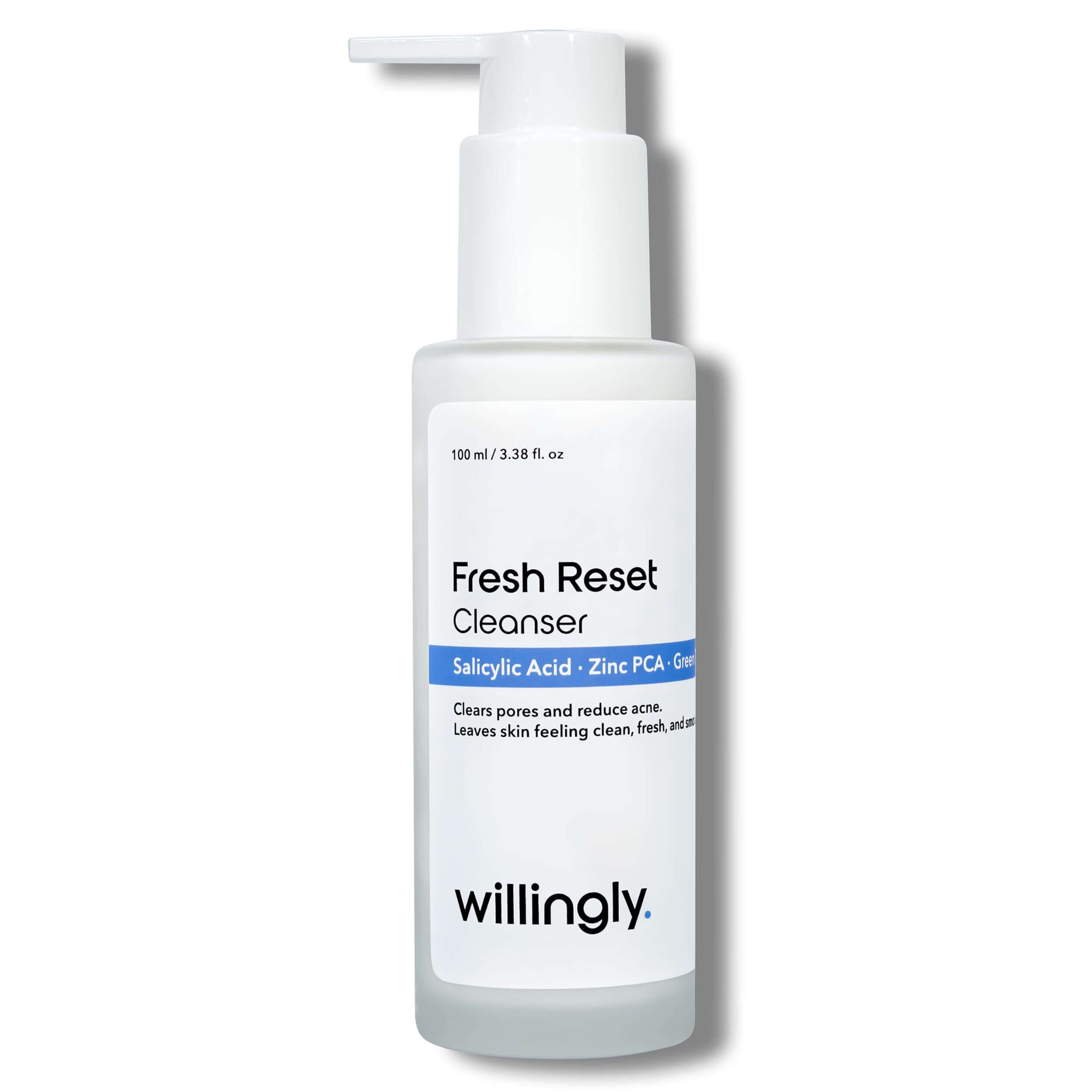 Willingly Fresh Reset Cleanser with salicylic acid, zinc PCA, and green tea extract for acne and oil control