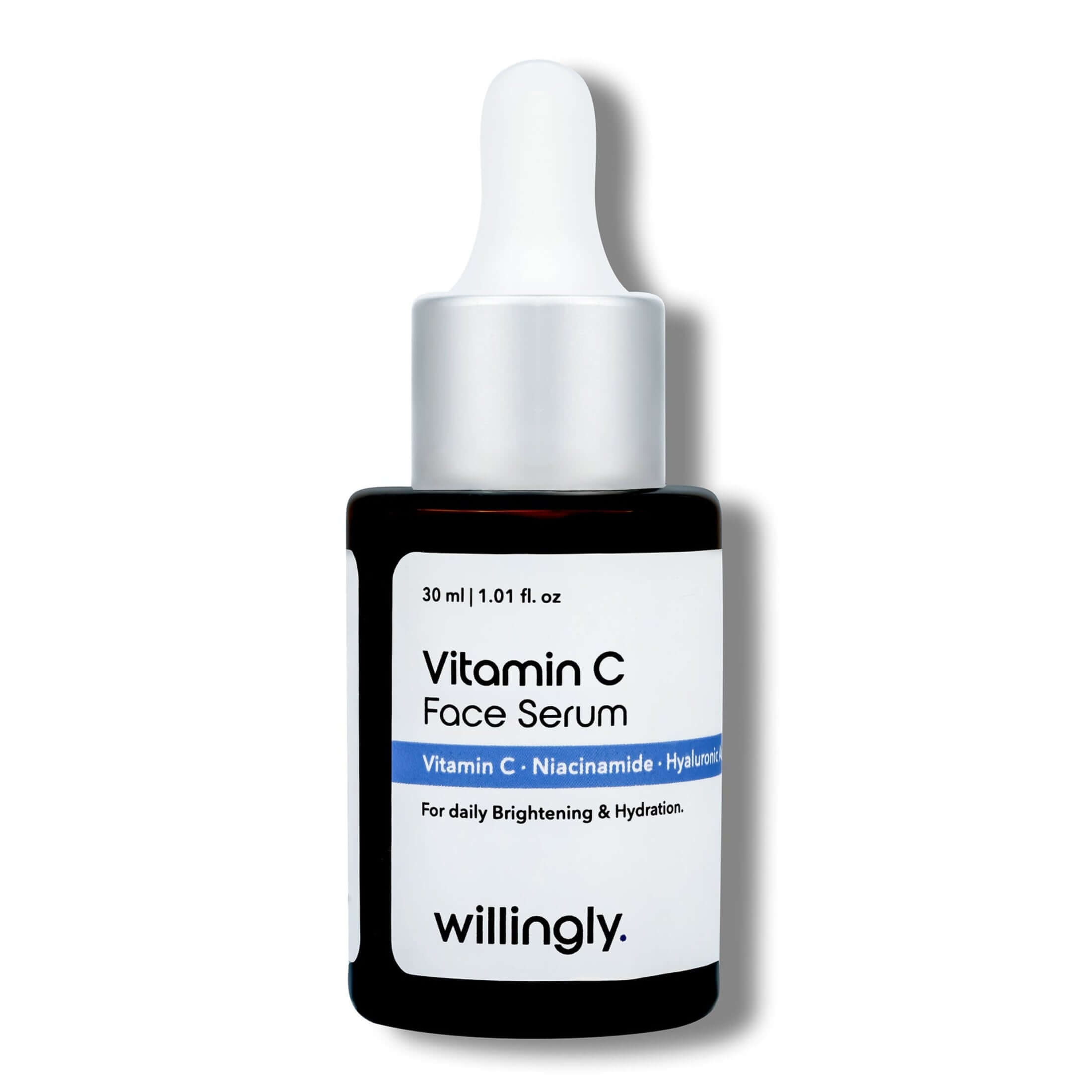 Willingly Vitamin C Face Serum bottle with blue label for brightening and hydration